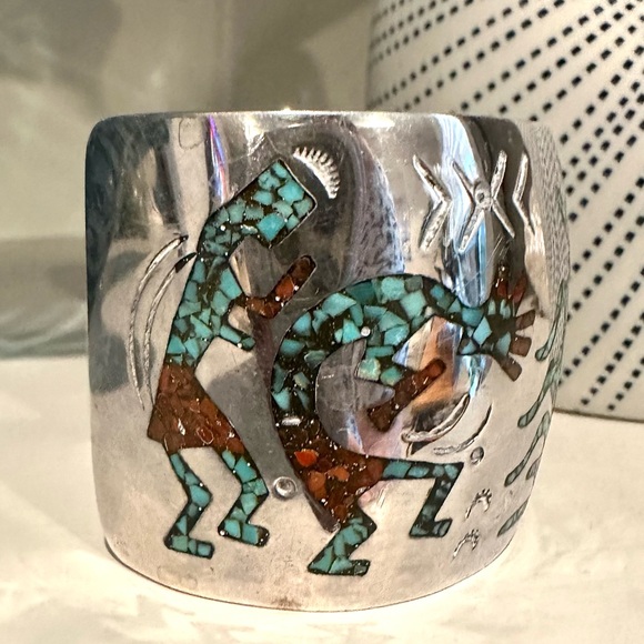 HMIJ Sterling Silver Native American Navajo Bracelet Turquoise,Coral Handcrafted - Picture 8 of 10